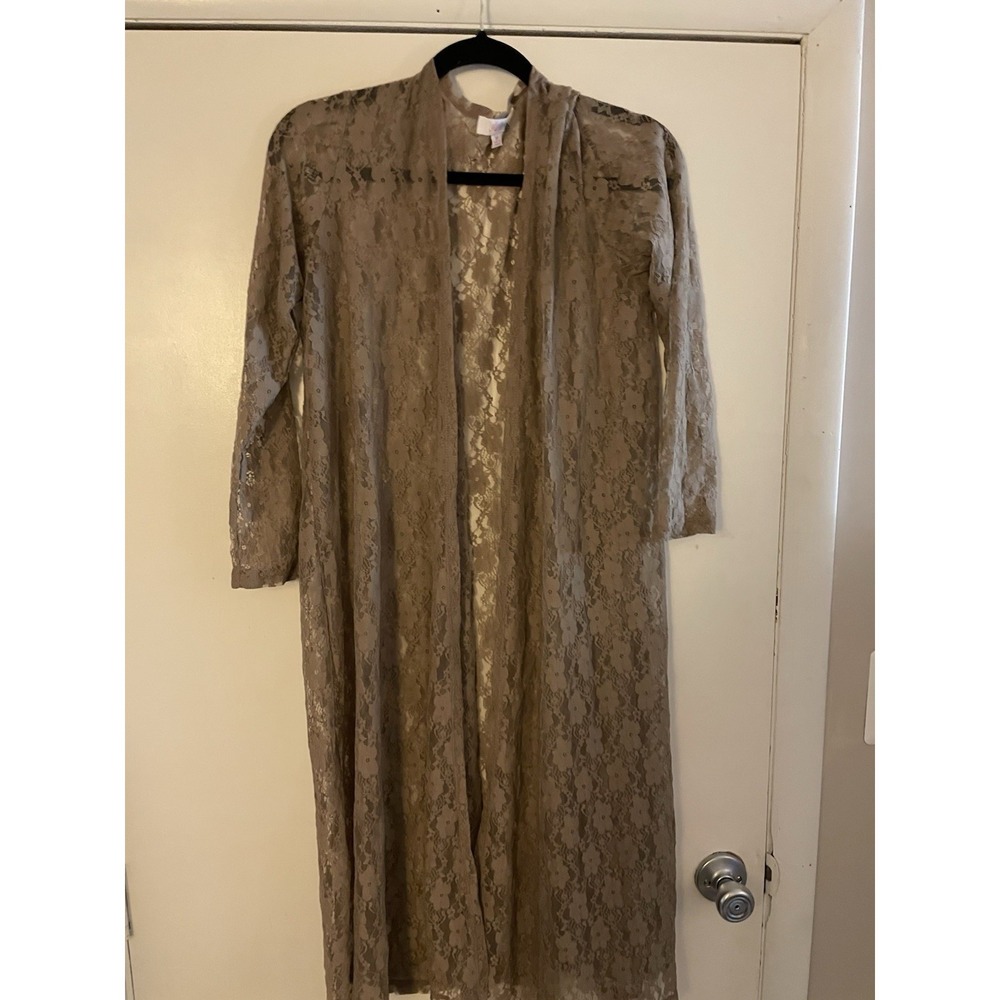 LuLaRoe Women's Full Length Lace Duster Tan Brown Size Medium Festival , Grandma